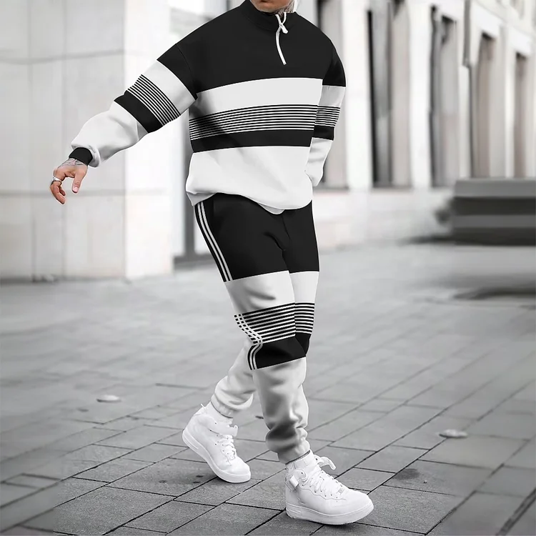 Casual Printed Long Sleeve Zip Sweatshirt and Pants Suit
