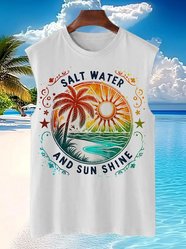 Men's Hawaii Vacation Illustration Print Tank Top