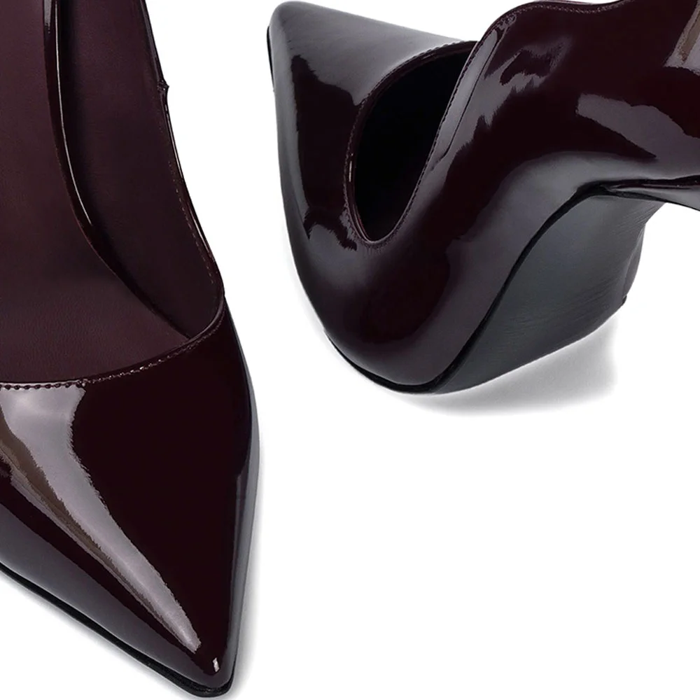 Women's Pointed Toe Wave Edge Dark Purple Slip On Pumps Heels