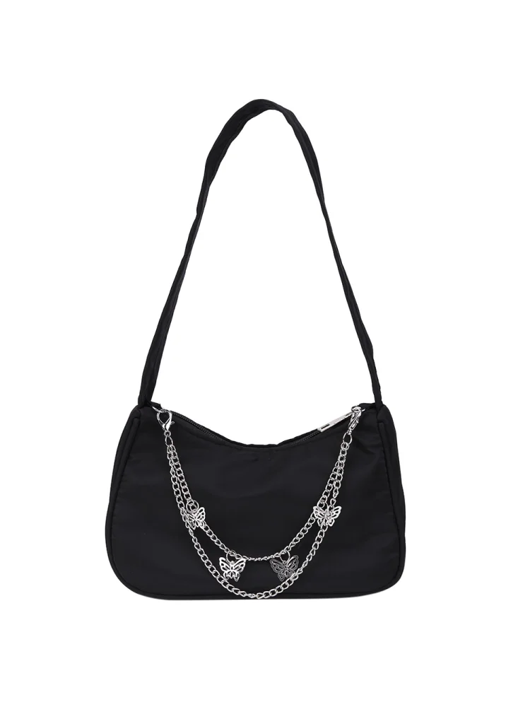 Fashion Women Pure Color Butterfly Chain Underarm Bag Hobos Handbag (Black)