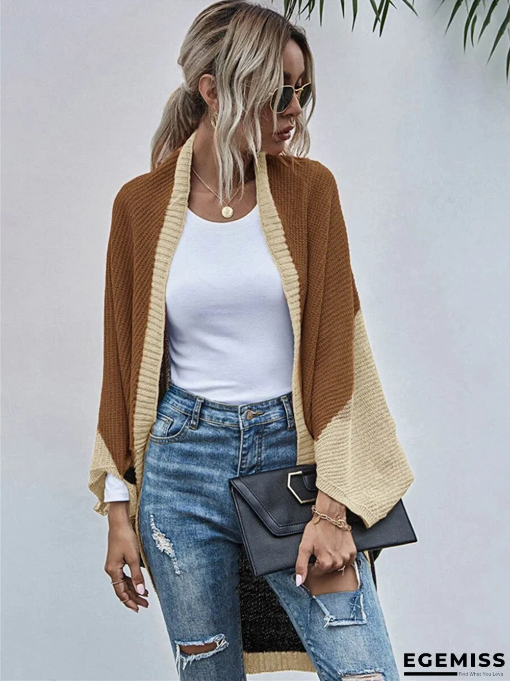 Contrast Shawl Knitted Cardigan Sweater | EGEMISS