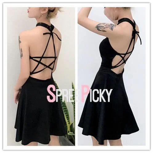 Black Pentagram Strap Dress SP179840
