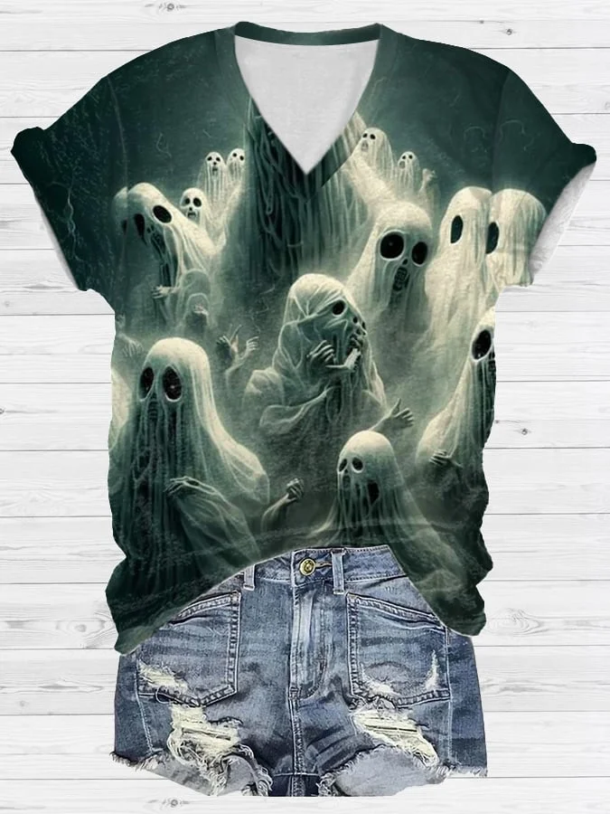 Women's Ghost Art Casual Print Short Sleeve T-Shirt