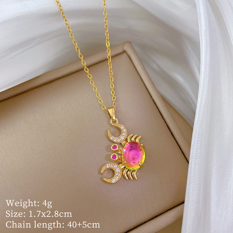 Colorful Crab Personality Full Diamond Gorgeous Full Diamond Necklace Female Versatile Clavicle Chain Titanium Steel