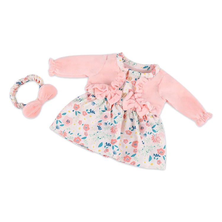 17''-22'' Inches Girl light Pink Floral Dress for Handmade Newborn Baby Dolls 2pcs Set Clothes Accessories Rebornartdoll® RSAW-Rebornartdoll®
