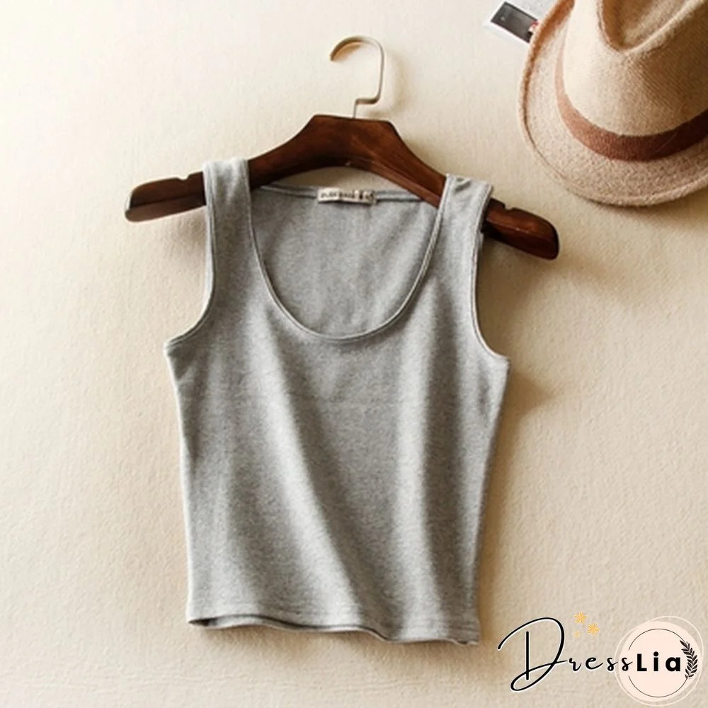 Korean Autumn Womens Short Cropped Cotton Tank Tops New Fall Fashion Ladies' Casual Cotton Crop Tanks