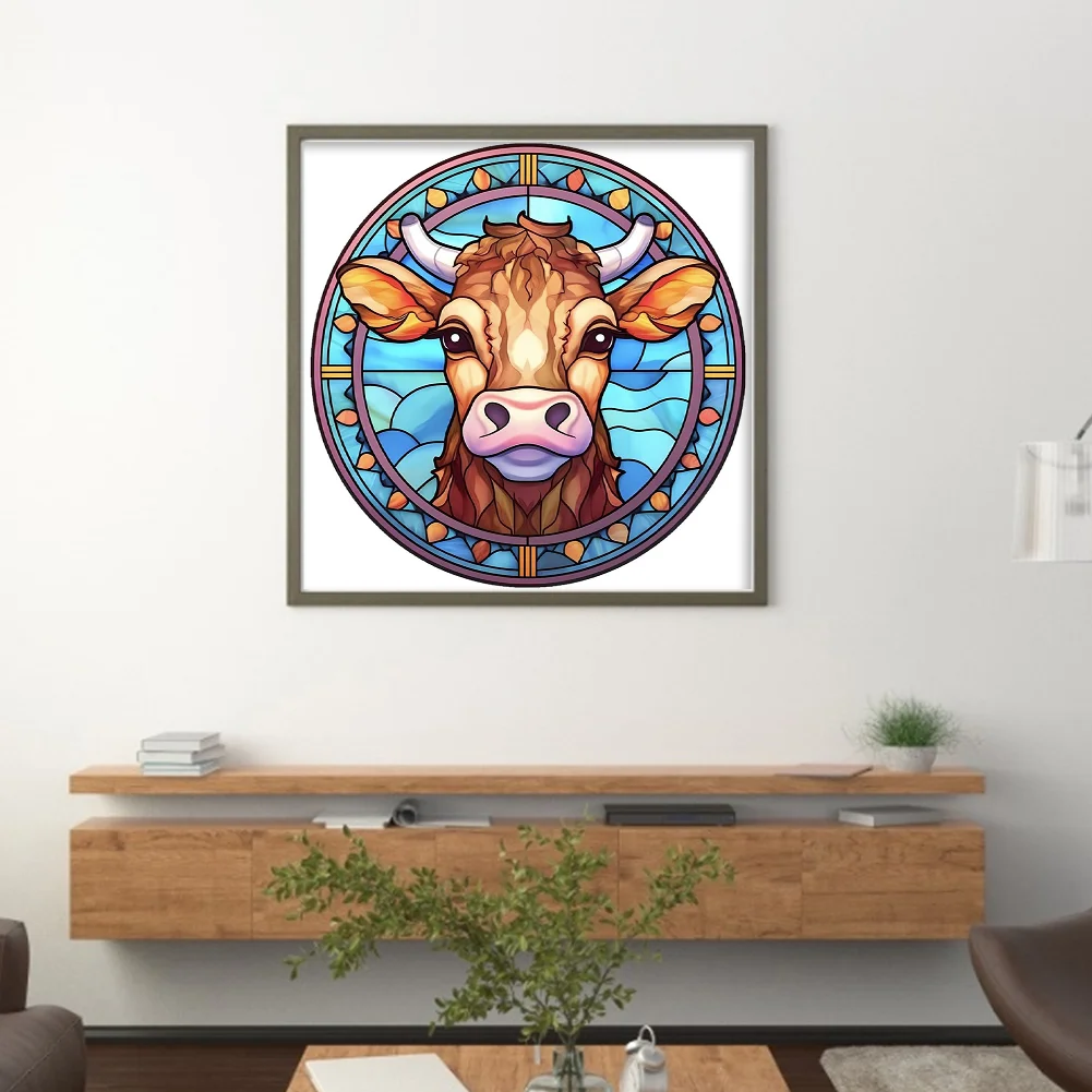 18CT Full Stamped Cross Stitch - Stained Glass Cow(Canvas|20*20CM)