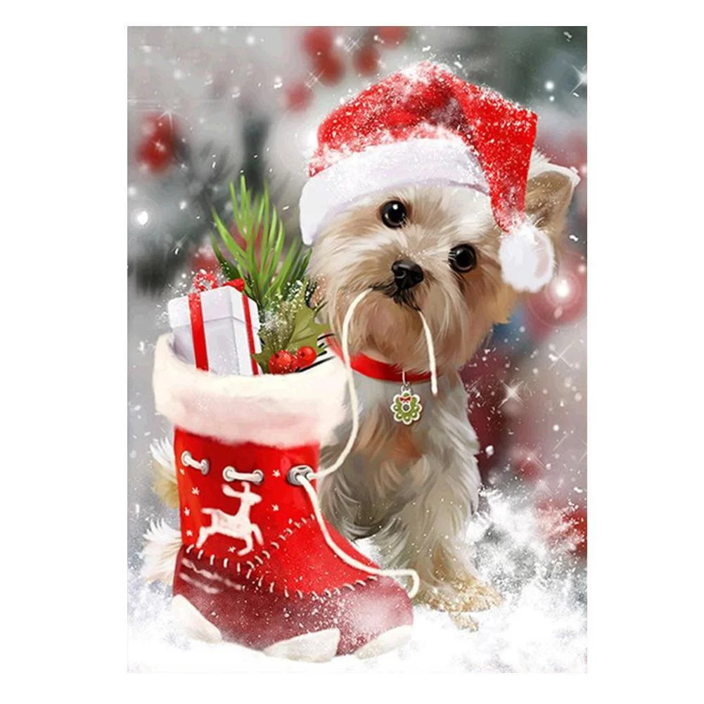 Full Round Diamond Painting Christmas Xmas Dog (40*30cm)