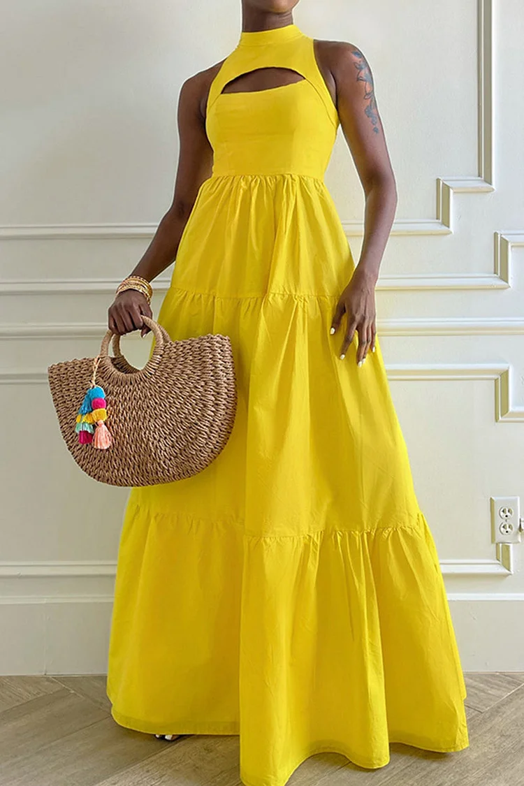 Casual Solid Hollowed Out Patchwork Zipper O Neck A Line Dresses