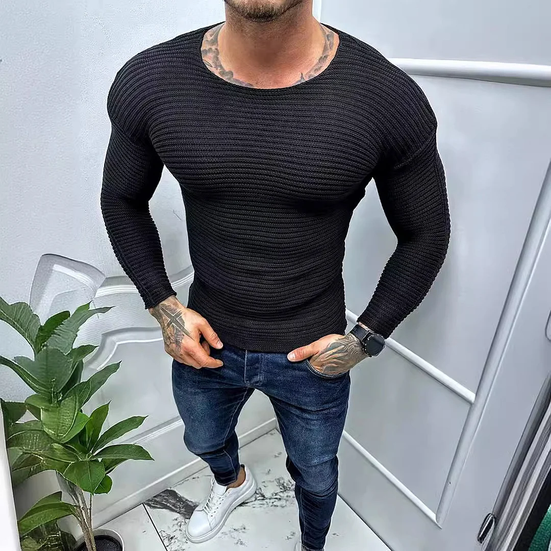 Slim Long Sleeve Crew Neck Pullover Sweater