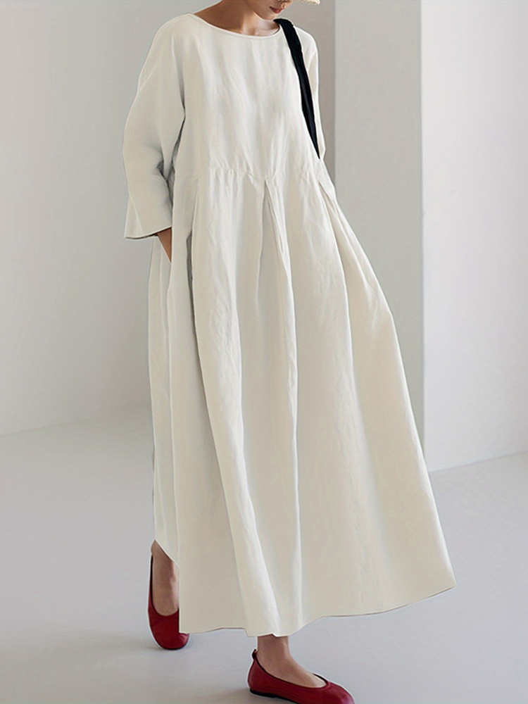 Comstylish Women's Solid Color Cotton Linen Print Maxi Dress