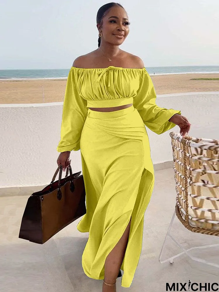 Lantern Sleeve Plus Size Two-Piece Set