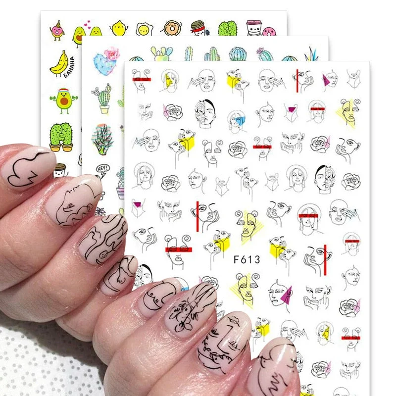 1PC 3D Nail Stickers Kiwi Avocado Lemon Banana Fruits Self-Adhesive Slider Nail Art Decorations Decals Manicure Accessories-Nail Inspo