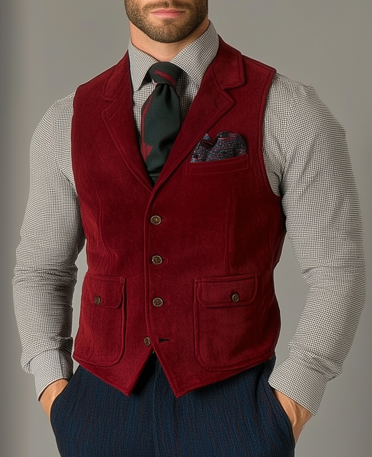 Okaywear Suede Notched Lapel Single Breasted Pocket Vest