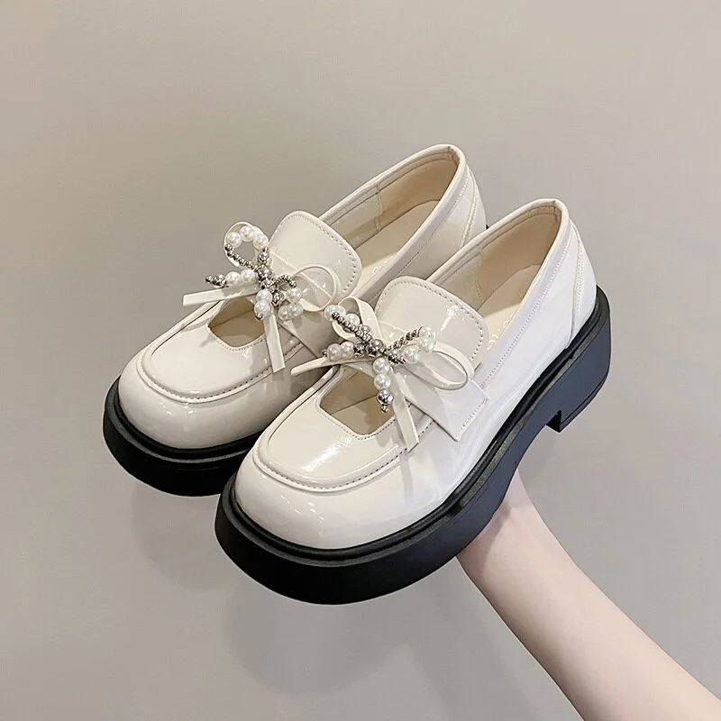 Qengg Women Lolita Mary Jane Loafers Shoes for Woman Spring Platform Ladies Loafers Vintage Soft Slip on Chain Oxford Shoes