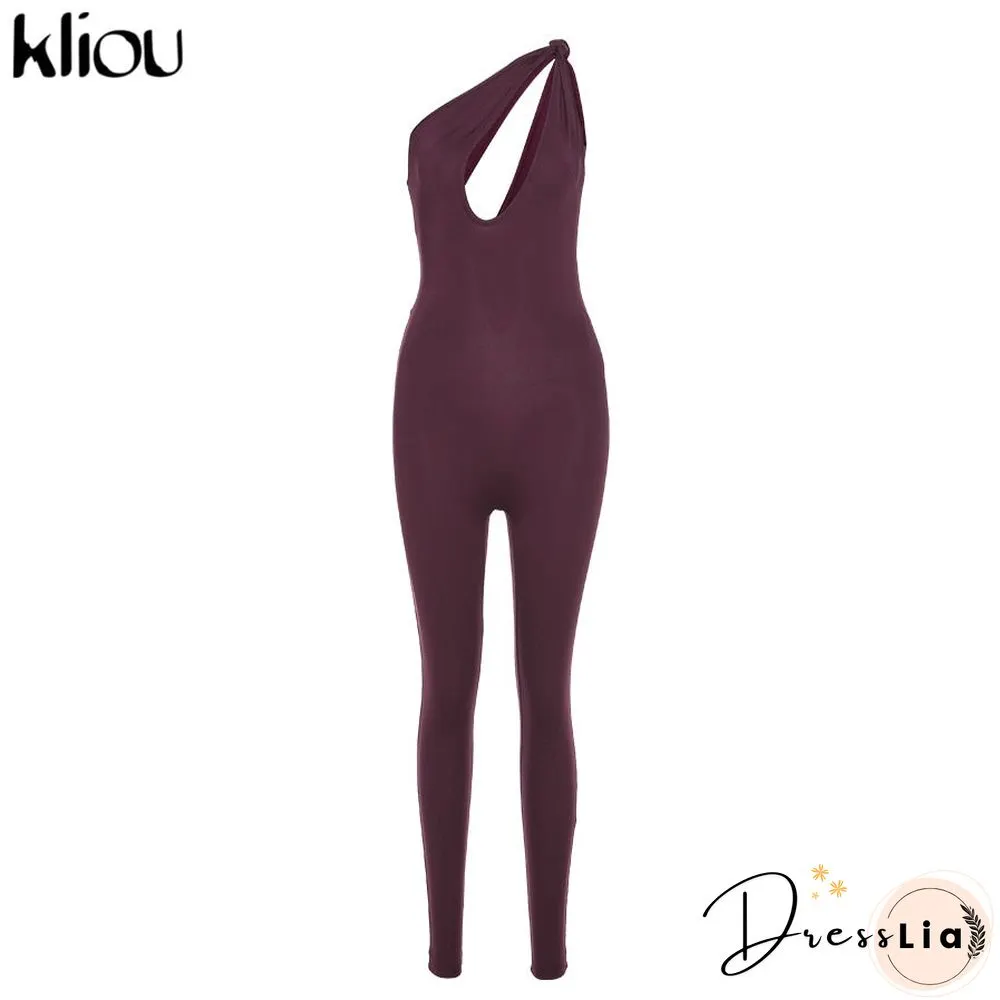 Kliou One Shoulder Sexy Cut Out Rompers Womens Jumpsuit Streetwear Solid Backless Active Wear Skinny Slim Jumpsuits Summer