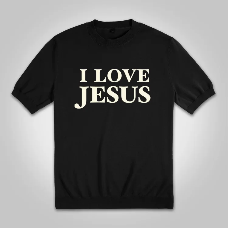 I Love Jesus. Jesus Loves The World Print Cotton Knitted T-shirt