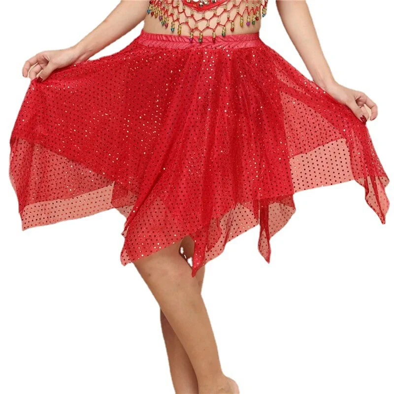 Latin Dance Skirt Women Glitter Sequin Elastic High Waist Tango Wrap Dance Skirts Irregular Hem Dancewear Hip Scarf Clothing