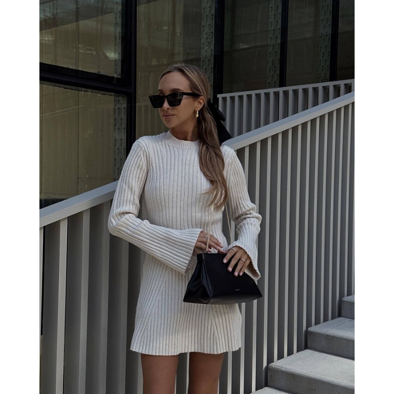 Ootddress Hollow Out Ribbed Knitwear Mini Dress Female Sexy Loose High Waist Patchwork Party Dress Casual Elegant Knit Women Dress