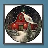 Scène de neige de Noël maison rouge-rond drill diamond painting-30*30cm