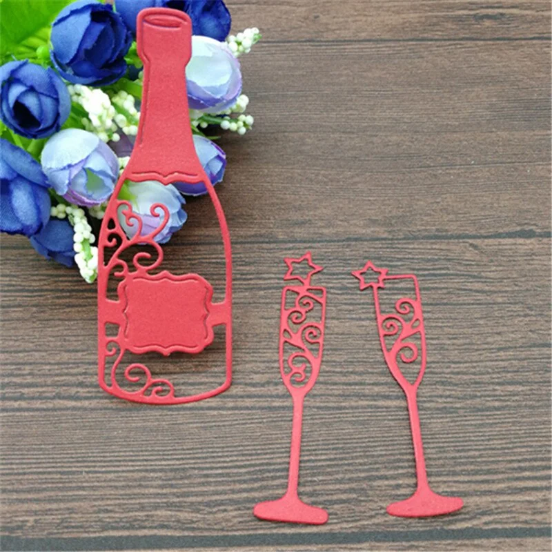 3x Wine Bottle Cup Metal Cutting Dies Stencil Scrapbooking Photo Album Card Paper Embossing Craft DIY