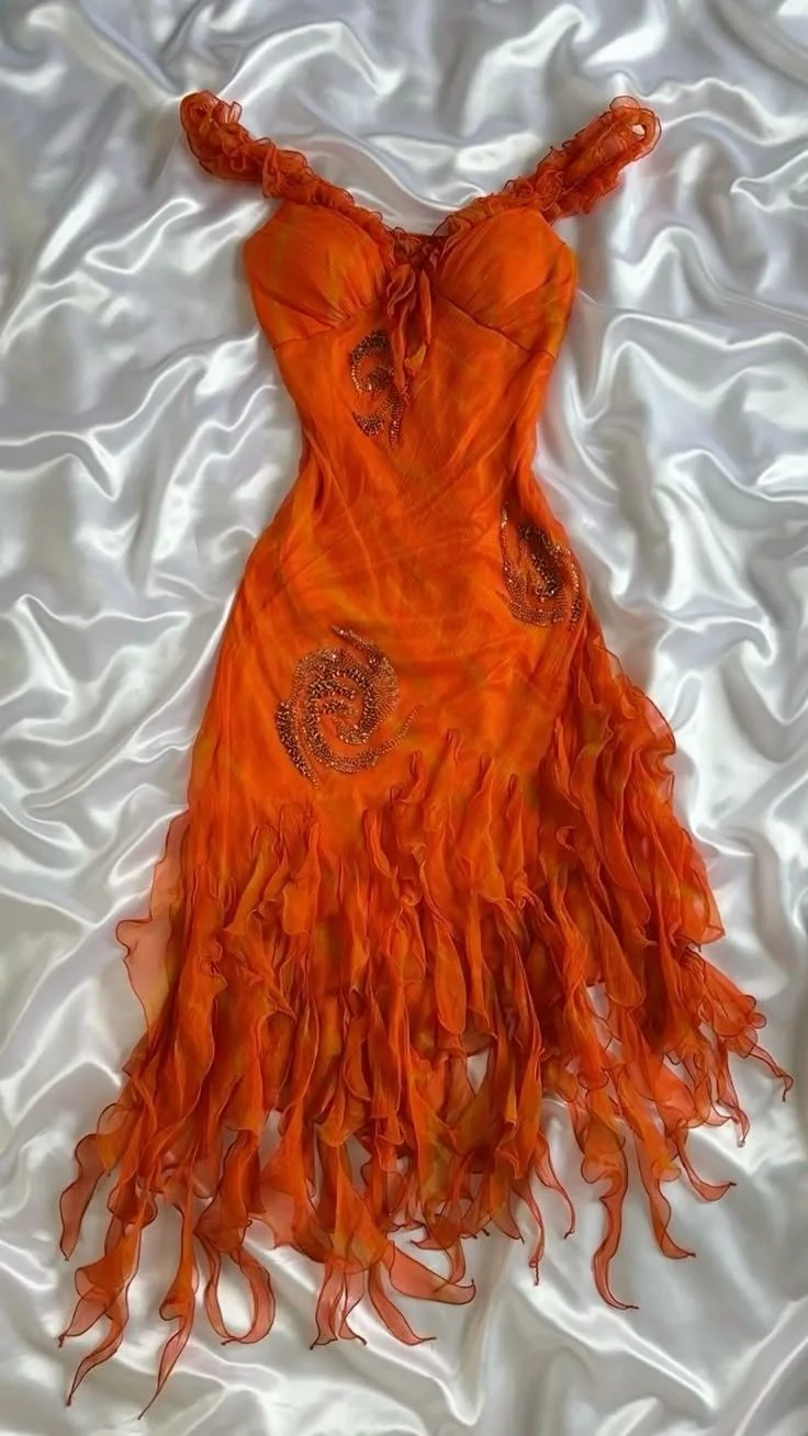 Orange exquisite beaded short/mid-length chiffon ruffle homecoming dress birthday party dress