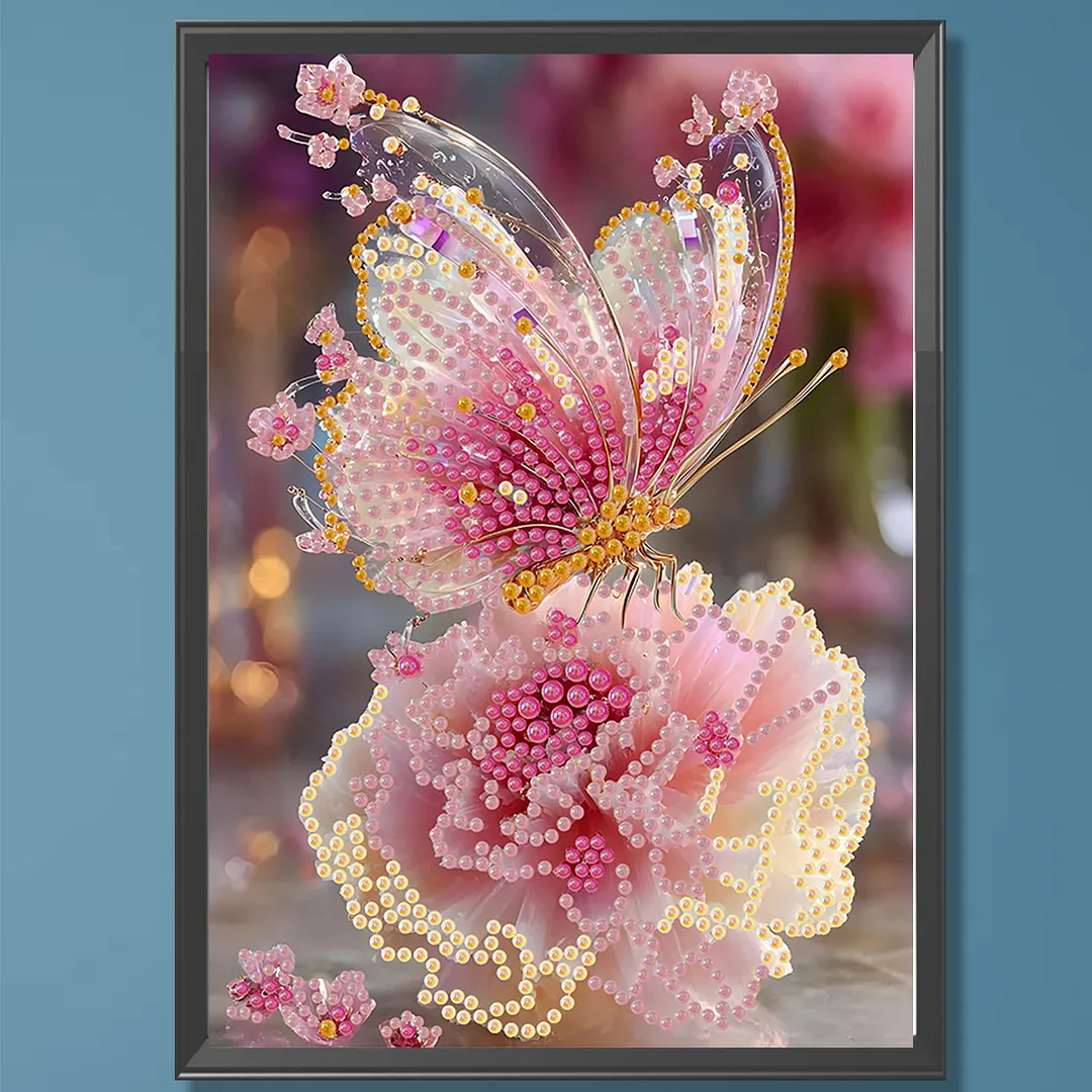 Pearl Painting Kit for Adults Pink Butterfly 11.81x15.75in