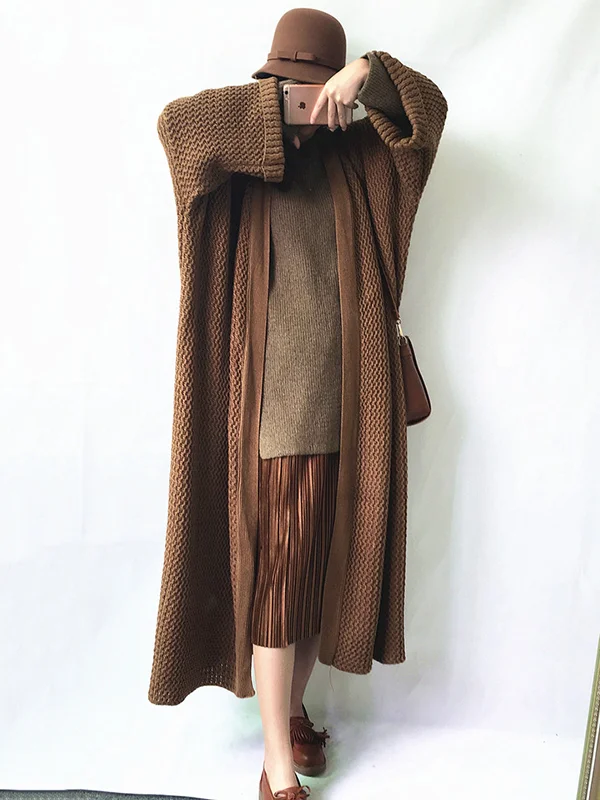 Urban Loose Over Size Solid Color Thick Thread Knitting Cardigan Coats