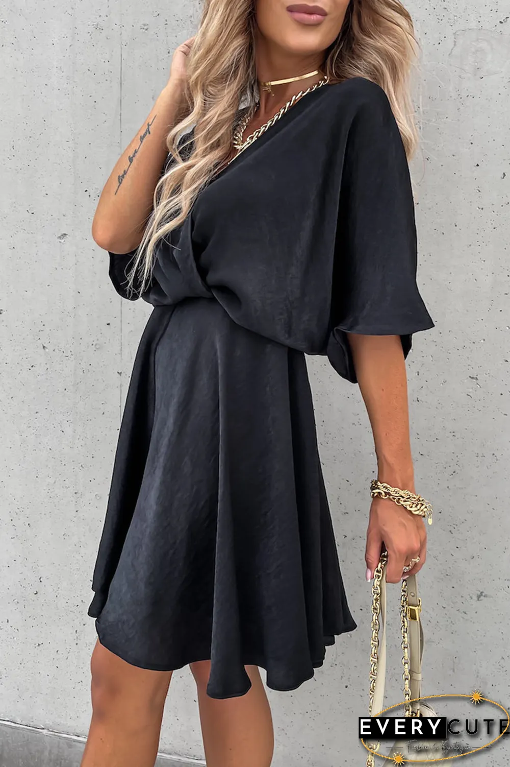 Flowly V Neck Bat Mini Dress