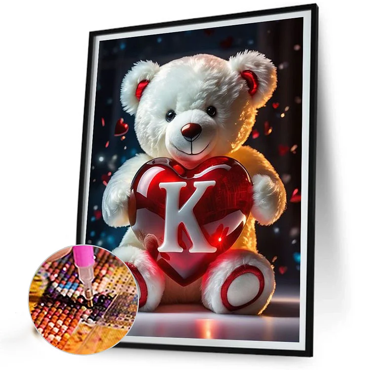 Heart Bear Letter K - Full Square - Diamond Painting (35*45cm)