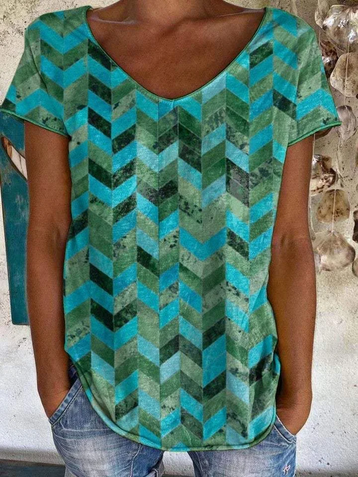 Western Geometric Animal Print Casual Short Sleeve T-Shirt