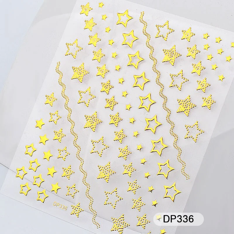 1 Sheet Metallic Nail Art Stickers Mixed Moon/Star/Arrow/Triangle Geometric Patterns 3d Gold Hollow Adhesive Sticker Decorations-Nail Inspo
