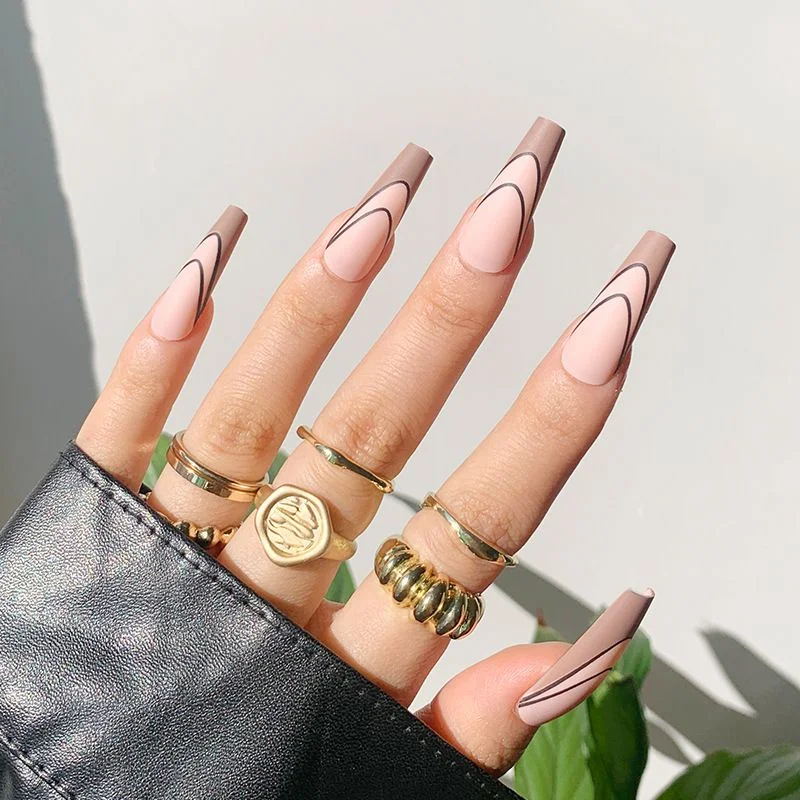 24pcs Fake long fingernail Ballet Nude color transparent Pink cloud Manicure patch press on nails with designs for girls sticker-Nail Inspo