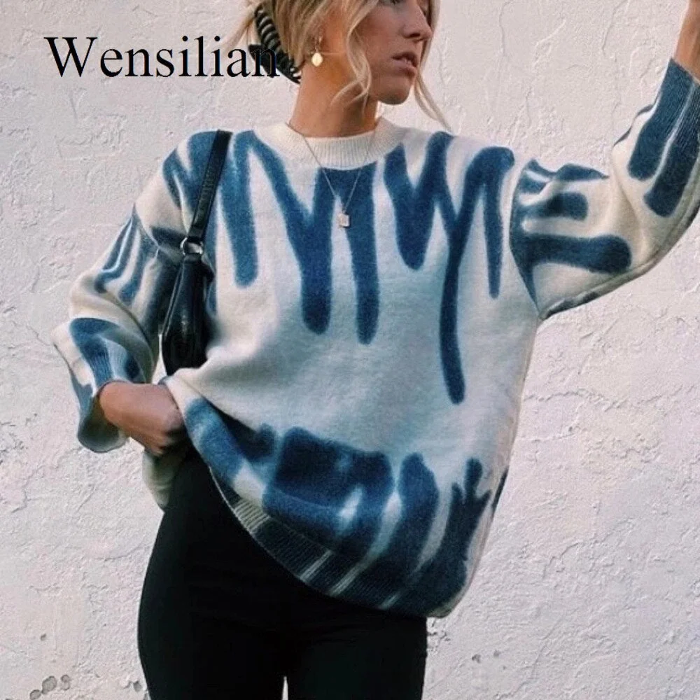 Knitted Sweaters Women Oversize Pullovers Winter Tops Female Casual Long Jumpers Ladies Pull Femme Y2K Strpied Sweaters