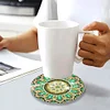6pcs DIY Anti Slip Green Mandala Coasters Stackable Creative for Tabletop Protection