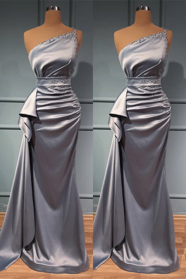 Oknass One Shoulder Beadings Prom Dress Shiny Sliver With Belts Online