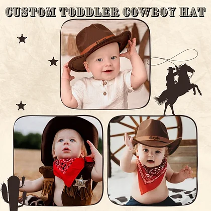 thumbnail interactive-video image 1 of Kids Hats Boys Personalized Kids Cowboy Hat - Custom Name Leather Hatband Western Cowgirl Hat For Toddlers 512307 1 of 14