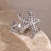 Starfish Rhinestone Golden Silver Open Ring