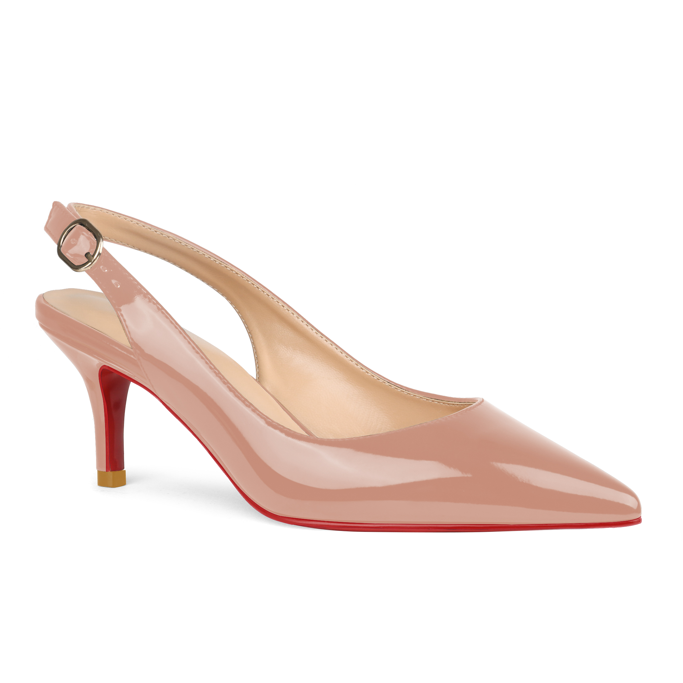 2.36" Women's Pointed Toe Slingback Red Bottom Shoes Kitten Heel Pumps Patent-MERUMOTE