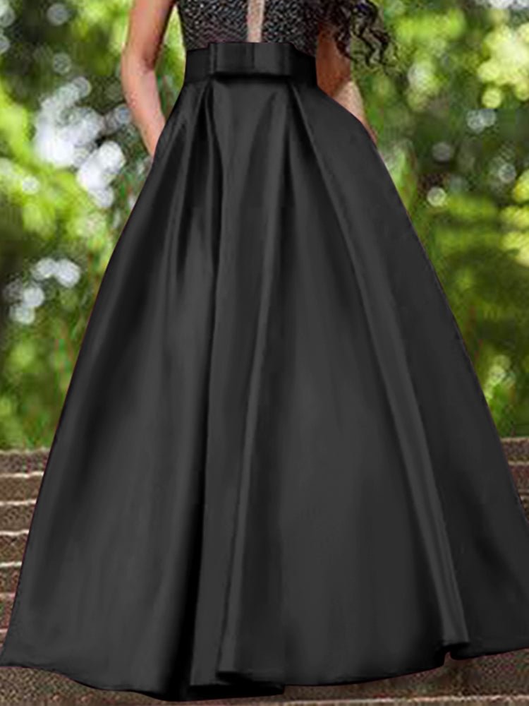 Solid color with pockets A-line women's skirt SKUH98243 QueenFunky