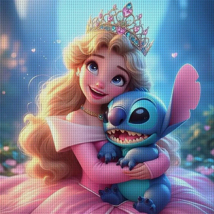 Huacan Brand】Disney Princess And Stitch 11CT Stamped Cross Huacan Brand】Disney Princess And Stitch 11CT Stamped Cross