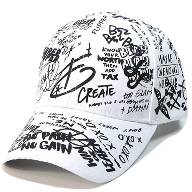 Men Hip Hop Graffiti Letter Print Harajuku Baseball Cap at Hiphopee