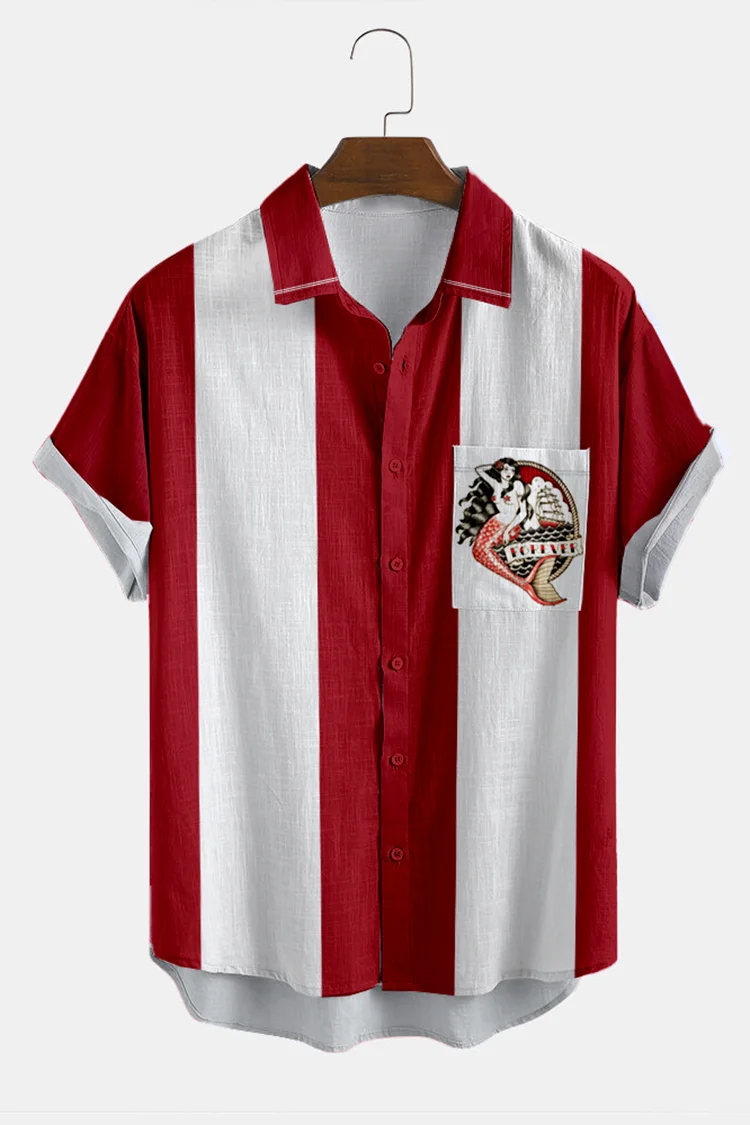 Men's Hawaiian Red Casual Beach Shirt
