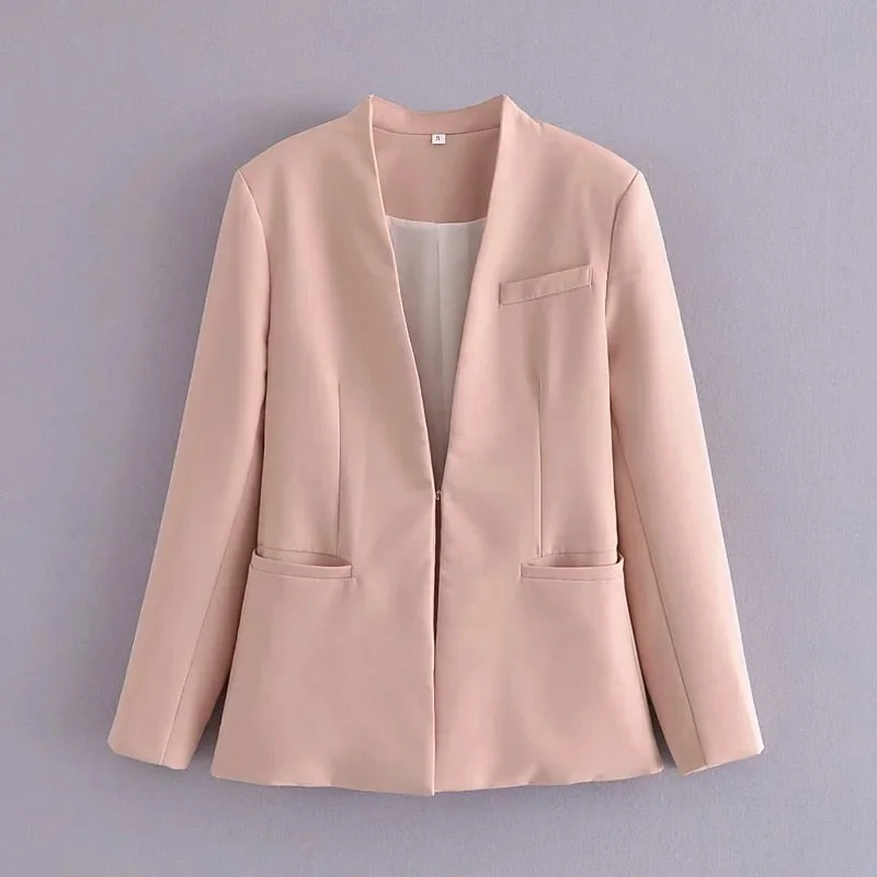 Za Veste Femme Blazers Sets Women's Coats Blue Long Sleeves Workwear Outfits Female Solid Office Formal Chic Pockets Summer 2021
