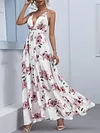 Floral Printed Plunging Condole Belt Maxi Dress