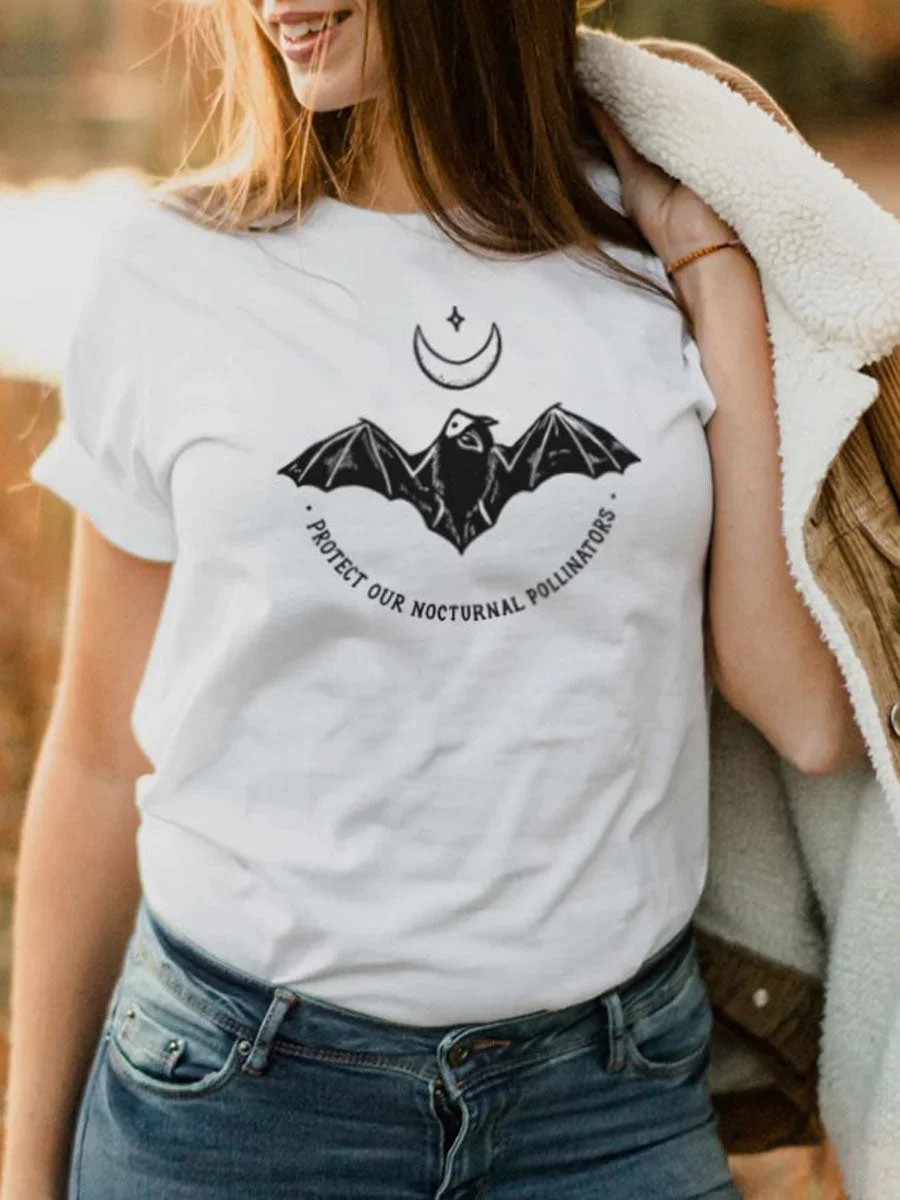 Bat Printed O Neck T-shirt