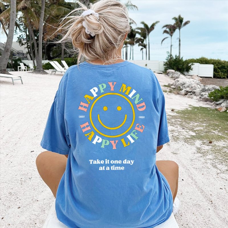 Happy Mind Life Take It One Day Women's Cotton Oversized T-Shirt