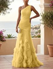 nude bonded scuba pleated one shoulder fishtail maxi dress Asymmetrical Peach One-Shoulder Scuba Dress by Tony Ward  Elilhaam