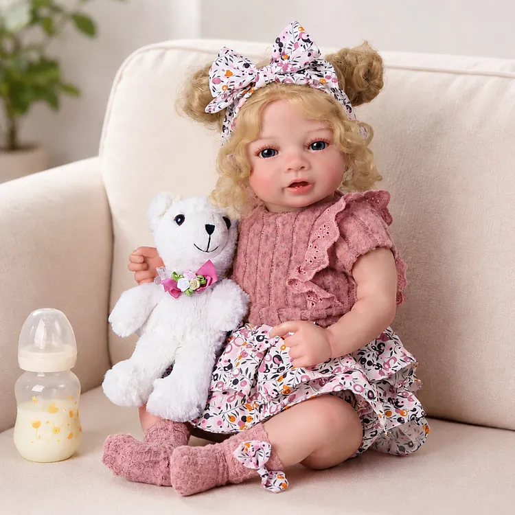 Babeside Miri 20" Vinyl Reborn Toddler Baby Girl Doll with Smiling Face in Floral Dress, Sweet Gift