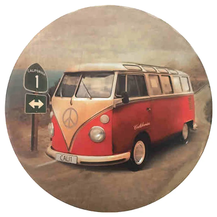 Car - Round Vintage Tin Signs/Wooden Signs - 11.8x11.8in